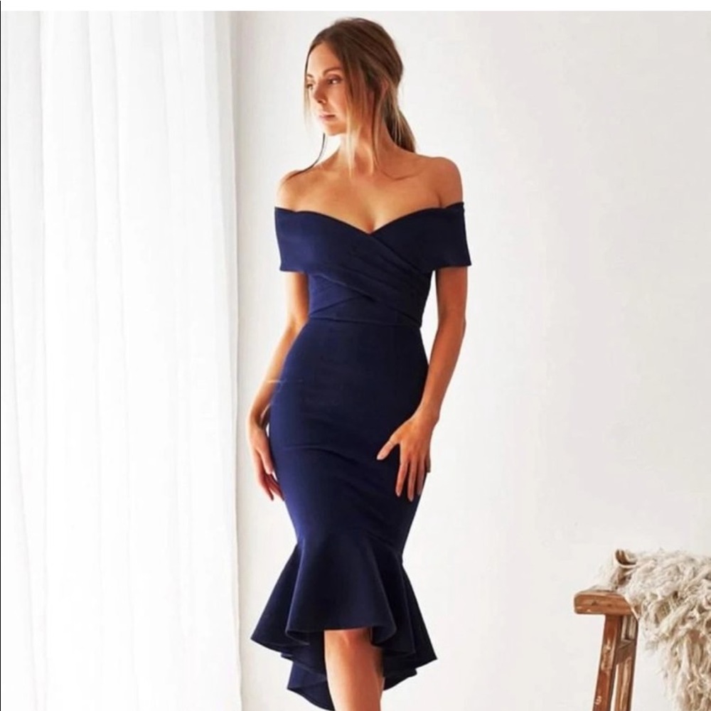 NWOT Midnight blue off the shoulder dress